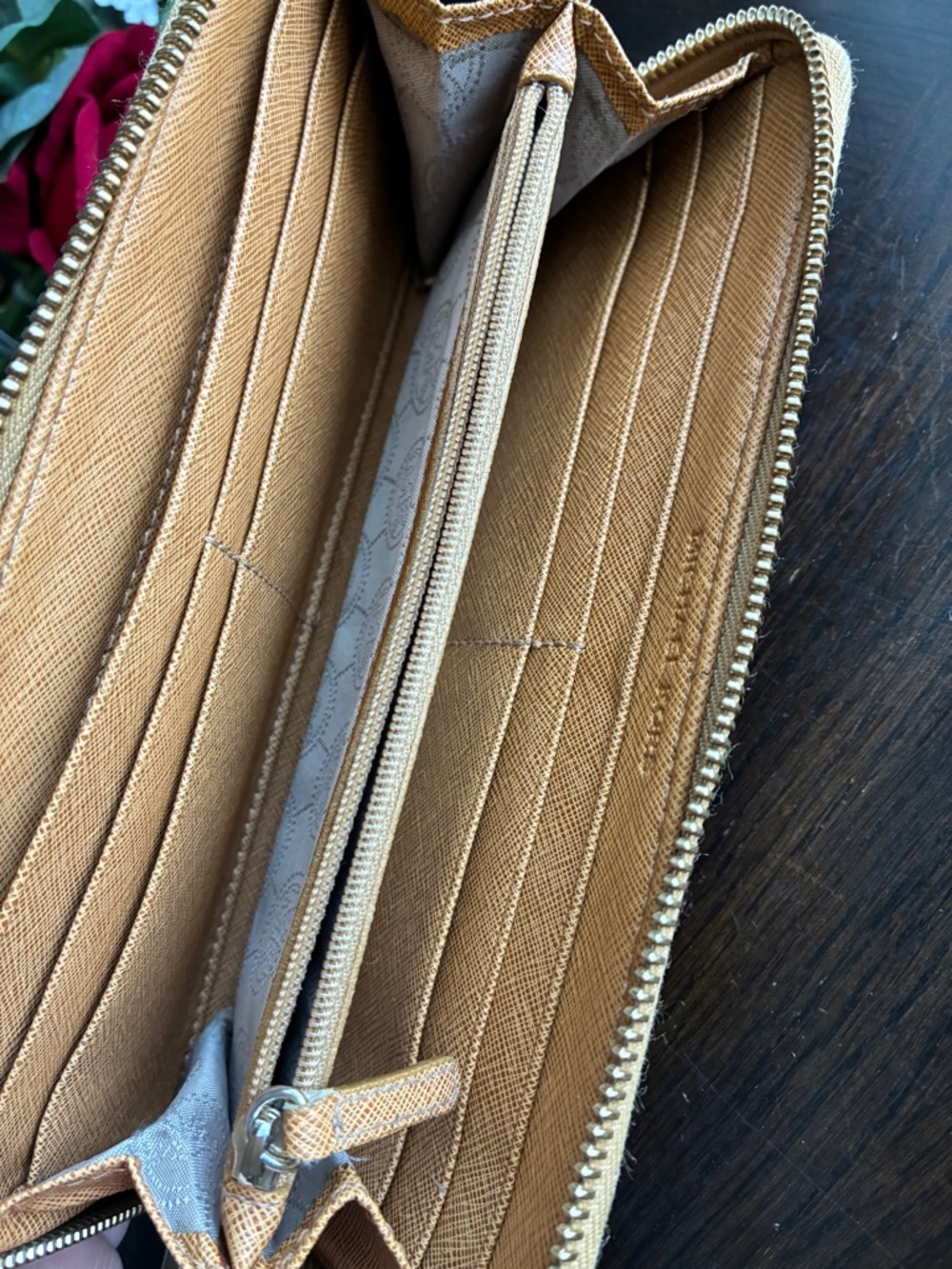Michael Kors Tan Saffiano Leather Zip Wallet - Picture 2 of 11